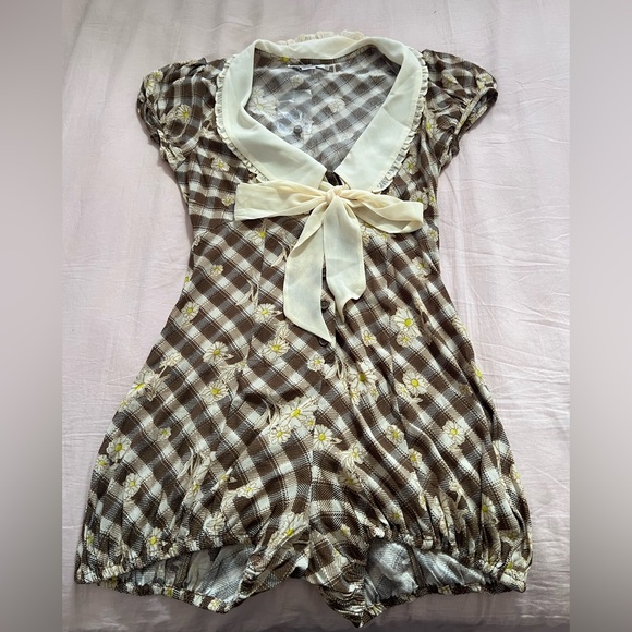 Kimchi Blue Pants - Kimchi Blue Brown and Cream Floral Checkered Romper